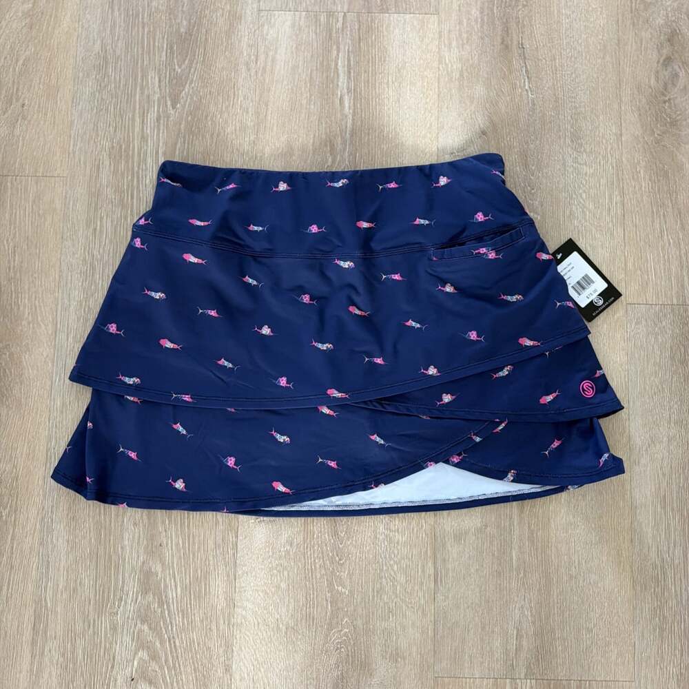 Scales Women's Trippy Fish Athletic Skort Blue Pull On Activewear Size XL (14) - Picture 1 of 7